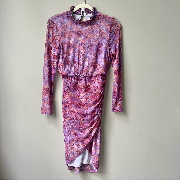 Laundry Shelli Segal Mesh‎ Floral Dress Women's 4 Fitted Lilac Purple Feminine - Picture 1 of 12